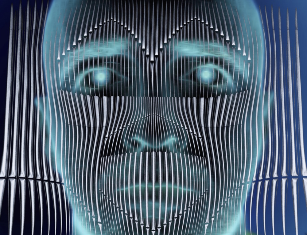 Glowing Cybernetic Face by Philippe-M — canvas wall art