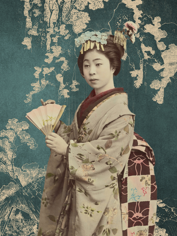Elegant Geisha Portrait by Marja van den Hurk — canvas wall art