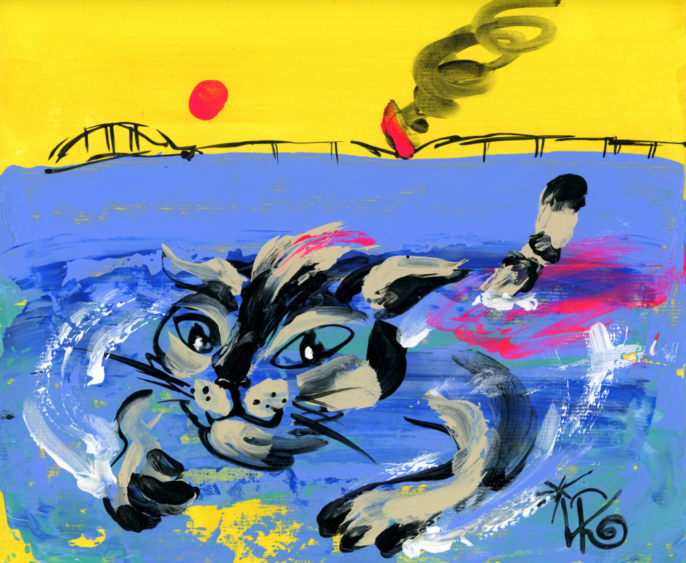 Swimming Cat Under Sun by Kanat Ibragimov — canvas wall art