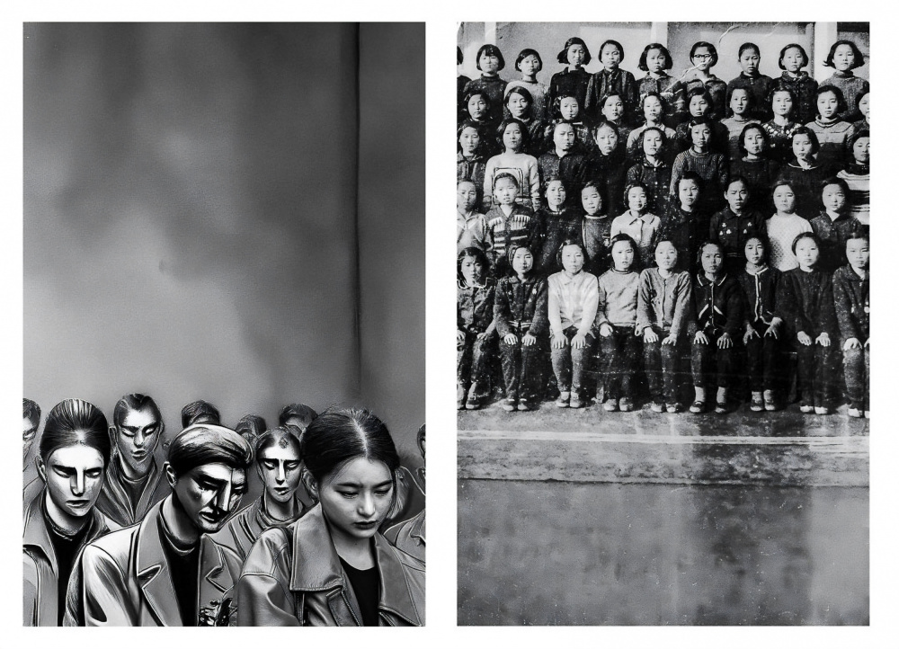Monochrome Crowd and Class by Parole Kim — canvas wall art