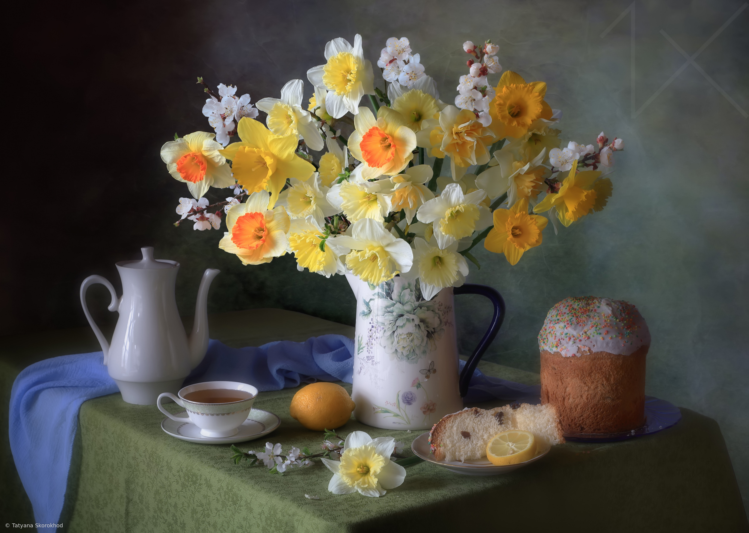 Still life with a spring bouquet and Easter cake by Tatyana Skorokhod