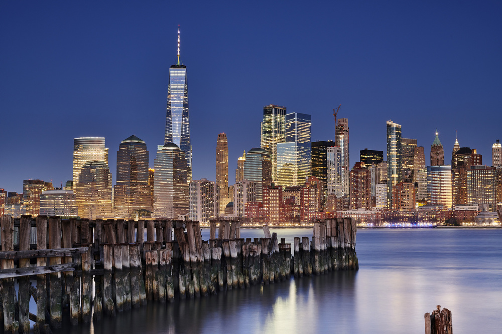 Manhattan Skyline Twilight by Martin Froyda — canvas wall art