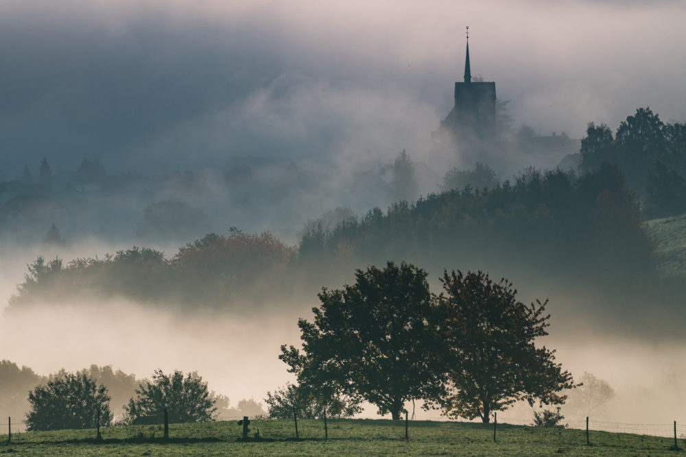 Church in Morning Fog by Erik Proper — canvas wall art