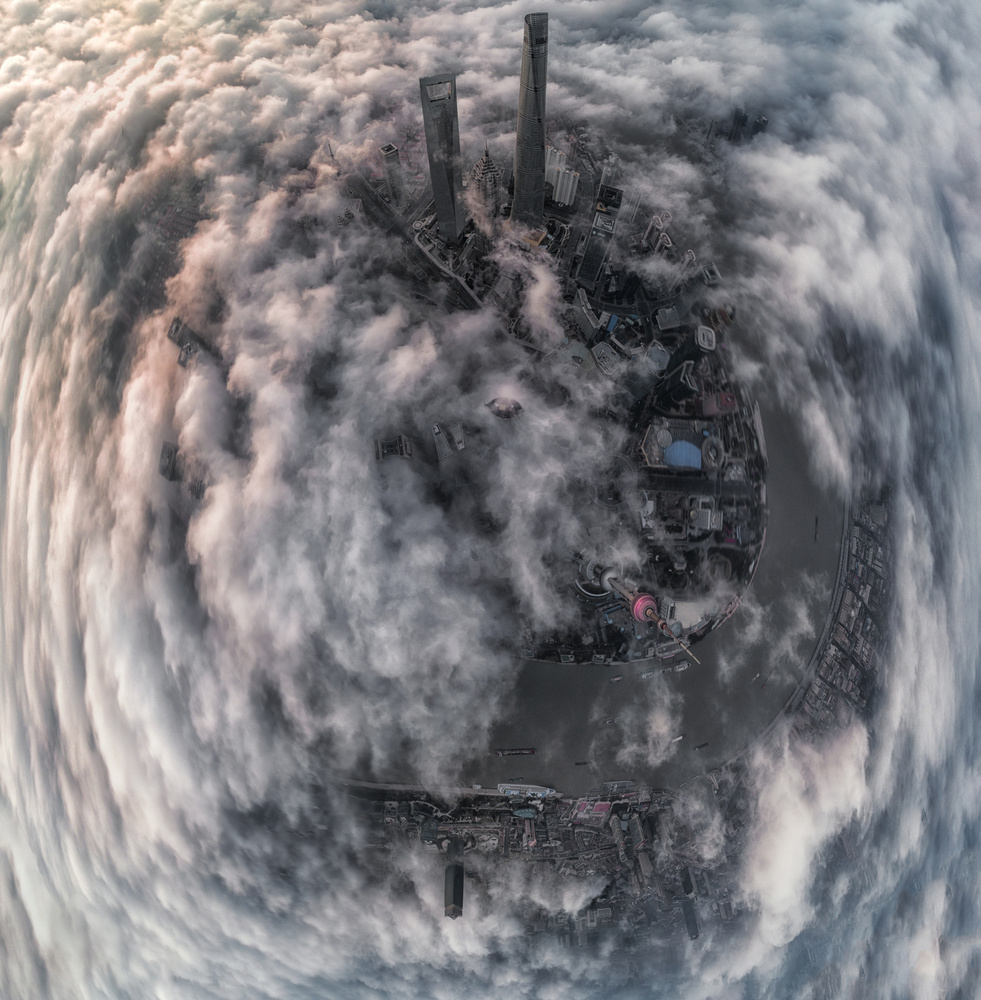 Shanghai City Above Clouds by Stan Huang — canvas wall art