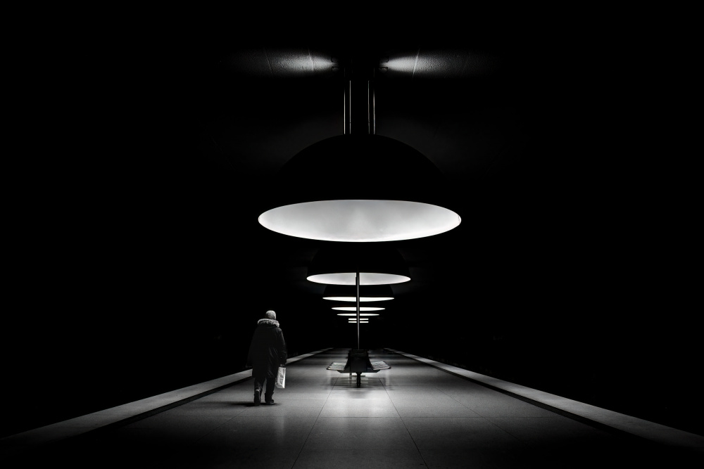 Subway Lights Lone Figure by iso66 — canvas wall art