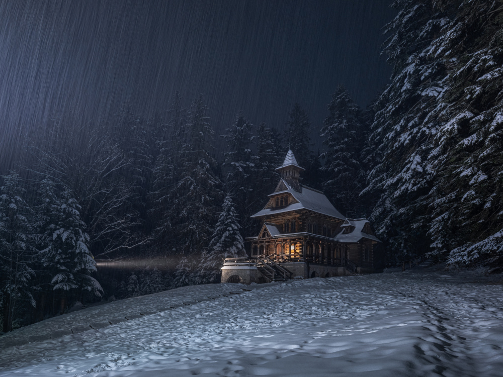 Warm Light Winter Night by Rafal R. Nebelski — canvas wall art