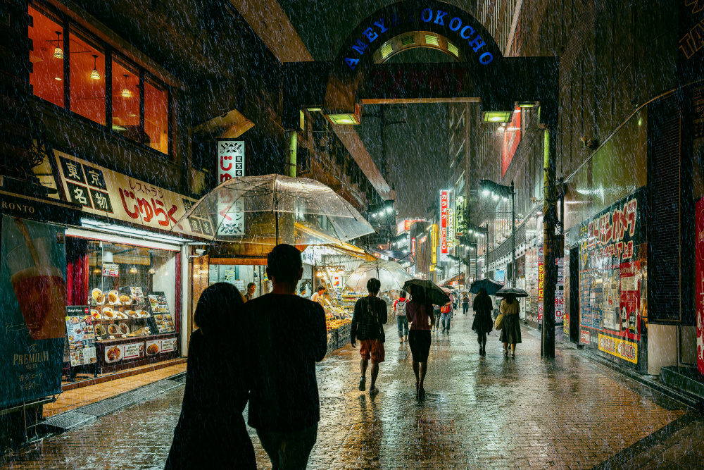 Night Rain Tokyo Street by Yuzo Fujii — canvas wall art