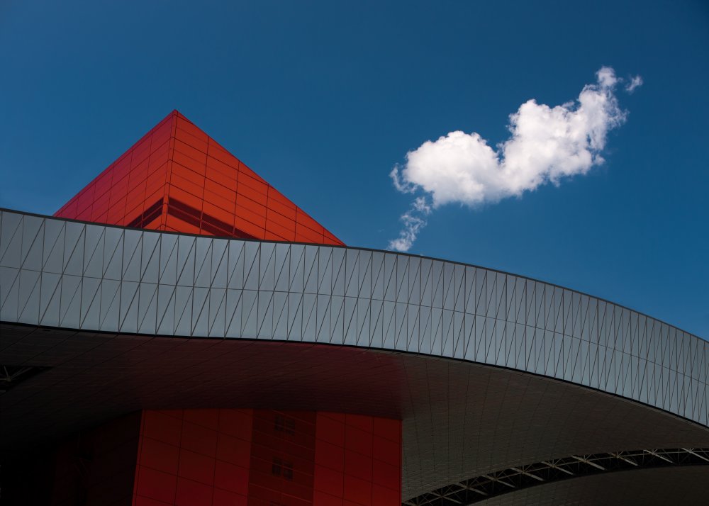 Modern Red Building Sky by Fabrizio Massetti — canvas wall art