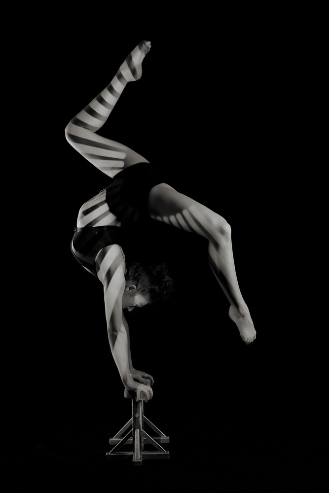 Striped Acrobat Handstand by Howard Ashton-Jones — canvas wall art