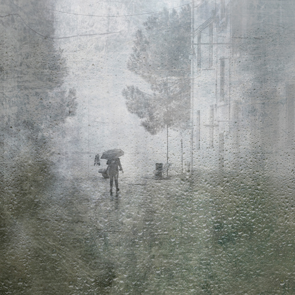 Solitary Rainy Street by Anette Ohlendorf — canvas wall art