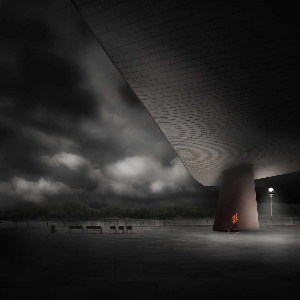 Skateboarder Under Dark Arch by Martin Marcisovsky — canvas wall art