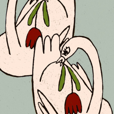Loving Swans with Flowers