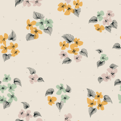 Japandi farmhouse scattered flowers dusty cream seamless pattern