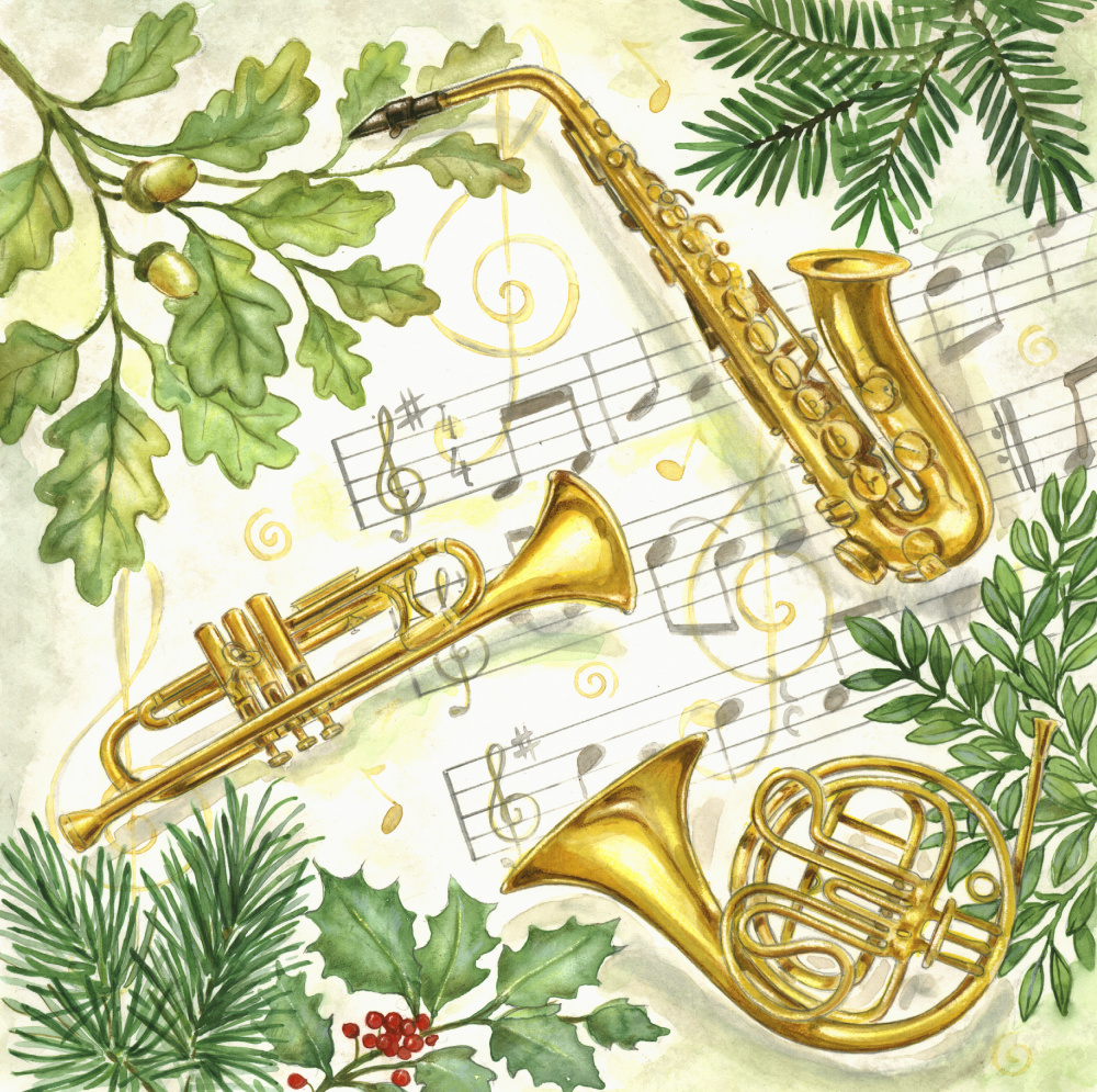Christmas Music Instruments by Renate Holzner — canvas wall art