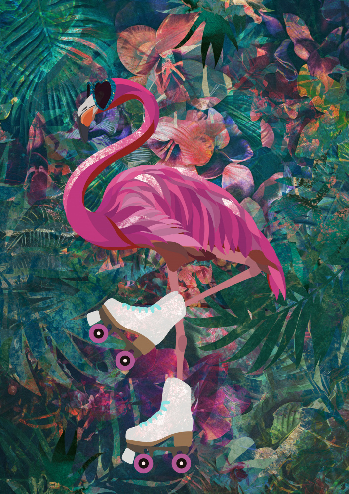 Tropical Roller Flamingo by Sarah Manovski — canvas wall art