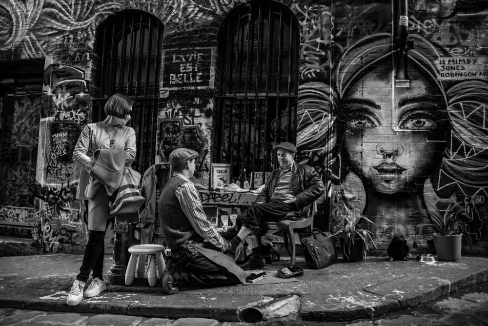 Street Art Conversation by Zhaonian Zhou — canvas wall art