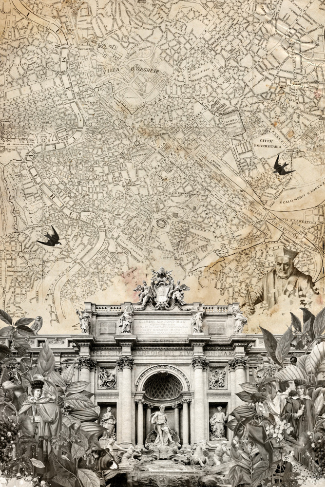 Vintage Trevi Fountain Rome by Simon Goggin — canvas wall art