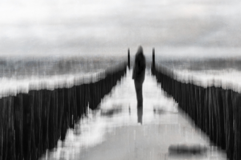 Solitary Walk on Pier by Michelle Degryse — canvas wall art
