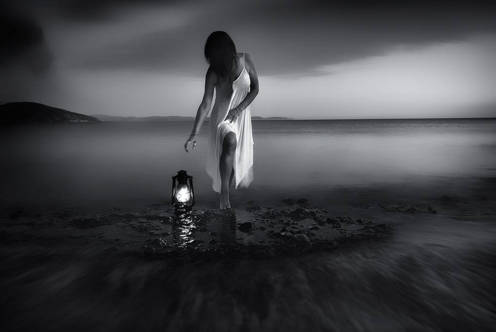 Woman and Guiding Light by Maria Kaimaki — canvas wall art