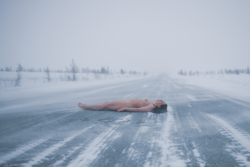 Naked on Frozen Road by Andrey Snegirev — canvas wall art