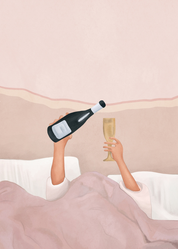 Champagne In Bed by Flow Line — canvas wall art