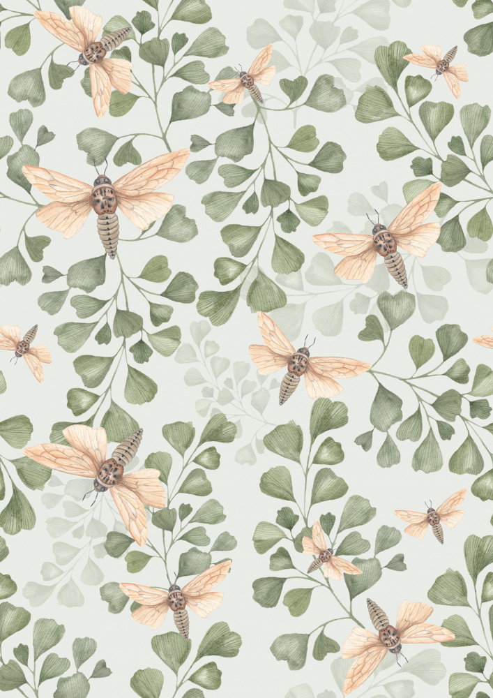 Ginkgo Moths Pattern by Linda Sitniece — canvas wall art