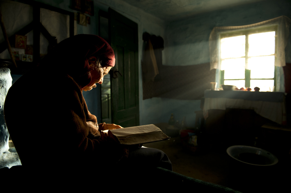 Sunlit Reading Woman by Vlad Dumitrescu — canvas wall art
