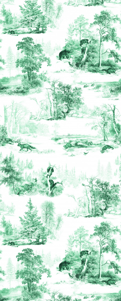 Green Woodland Toile Scenes by Hendon Lane — canvas wall art