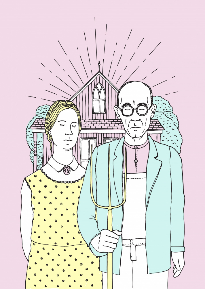 Iconic Farmhouse Couple Portrait by Robert Farkas — canvas wall art