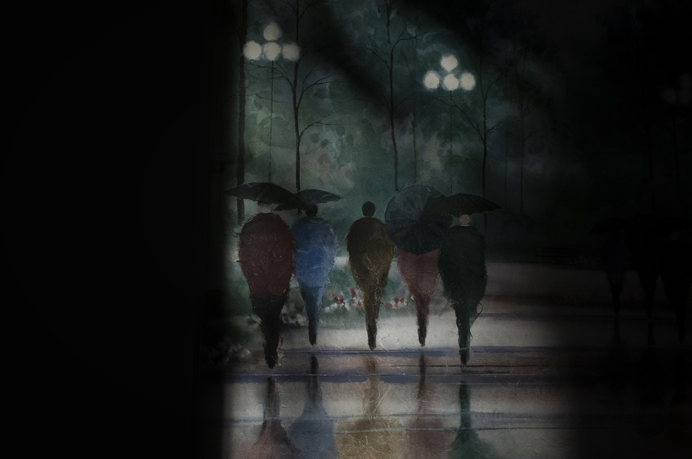 Rainy Night Stroll by Yu Cheng — canvas wall art