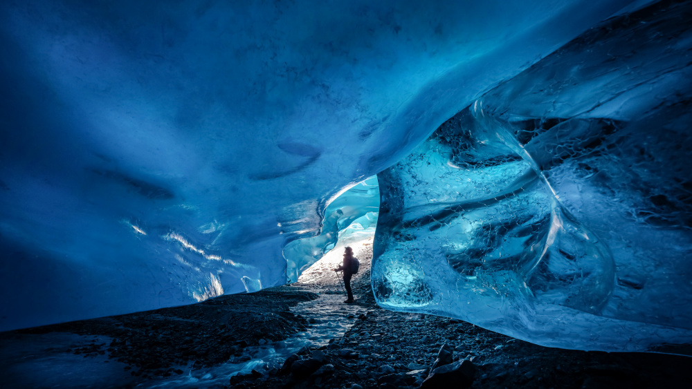 Blue Ice Cave Explorer by qiye — canvas wall art