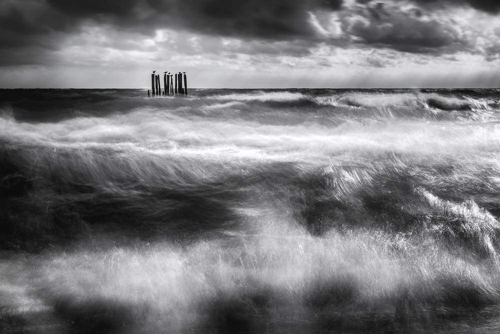 Stormy Ocean Pilings by Marian Kuric QEP — canvas wall art