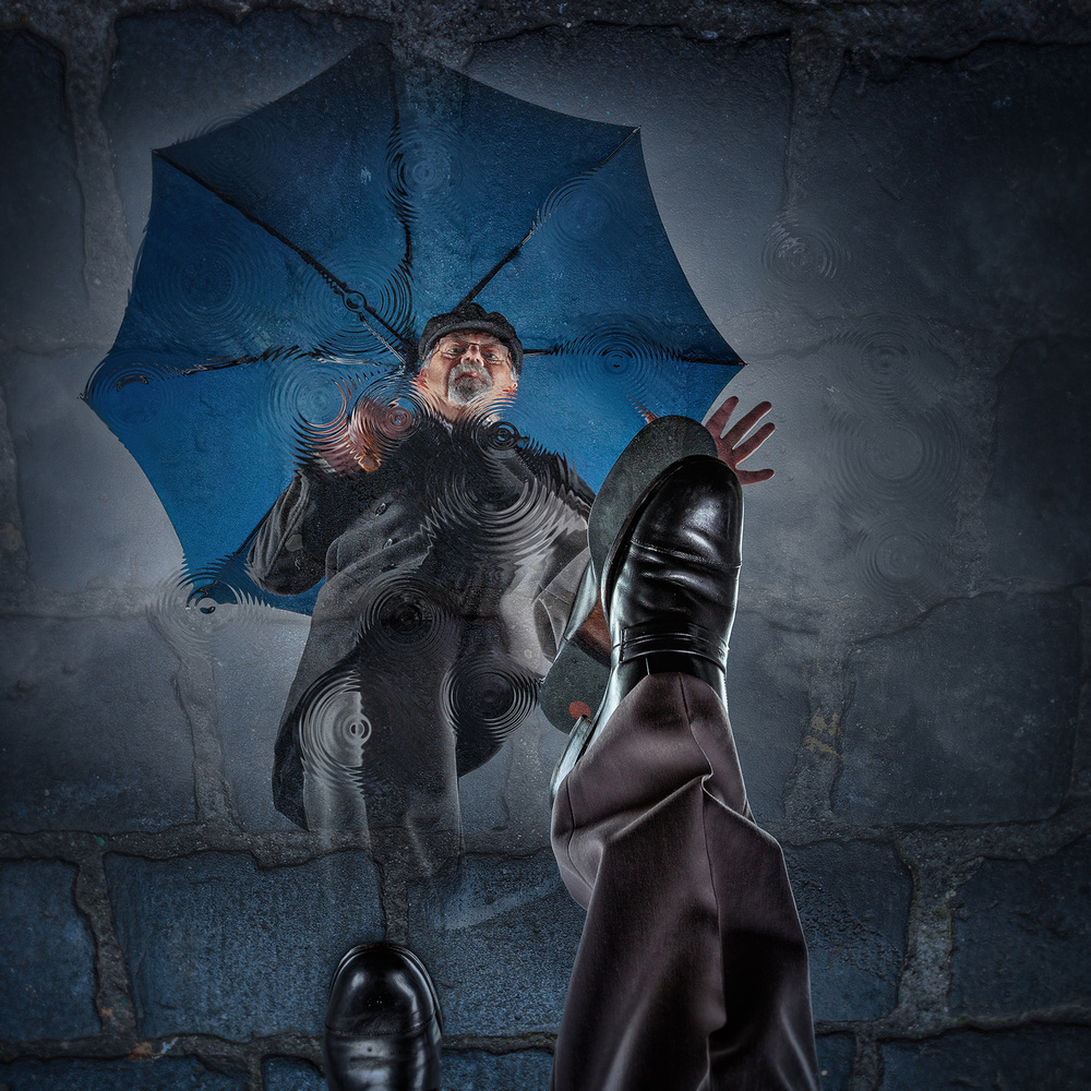 Man's Rainy Reflection by Adrian Donoghue — canvas wall art