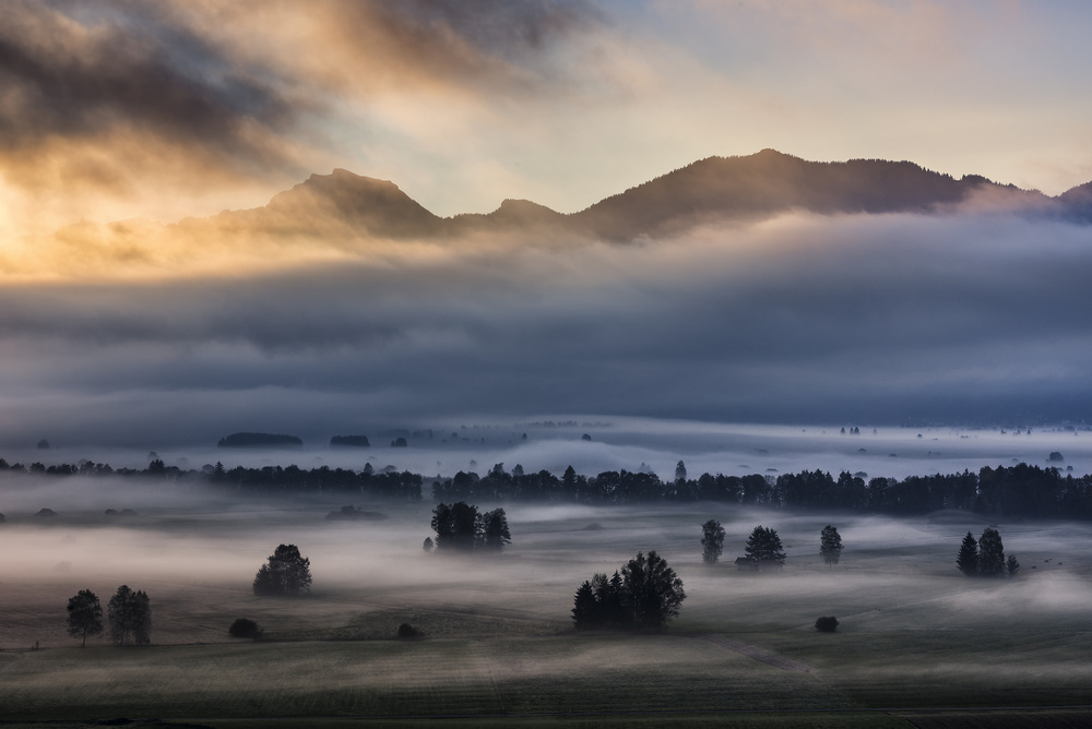 Sunrise Over Misty Valley by Nina Pauli — canvas wall art