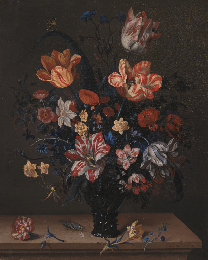 Tulips and Other Flowers In a Room by Old Artists — canvas wall art