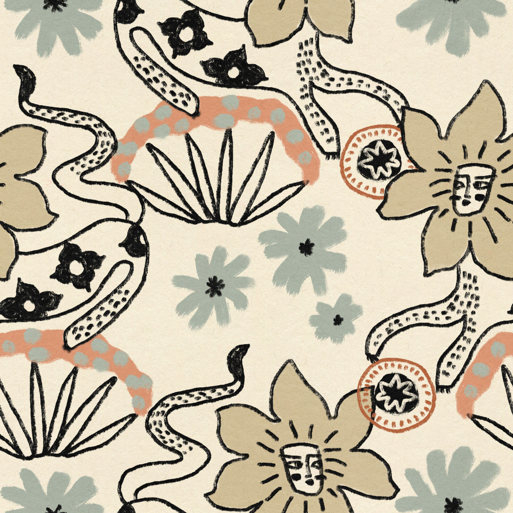 Bohemian Floral Snakes by Raipa Studio — canvas wall art