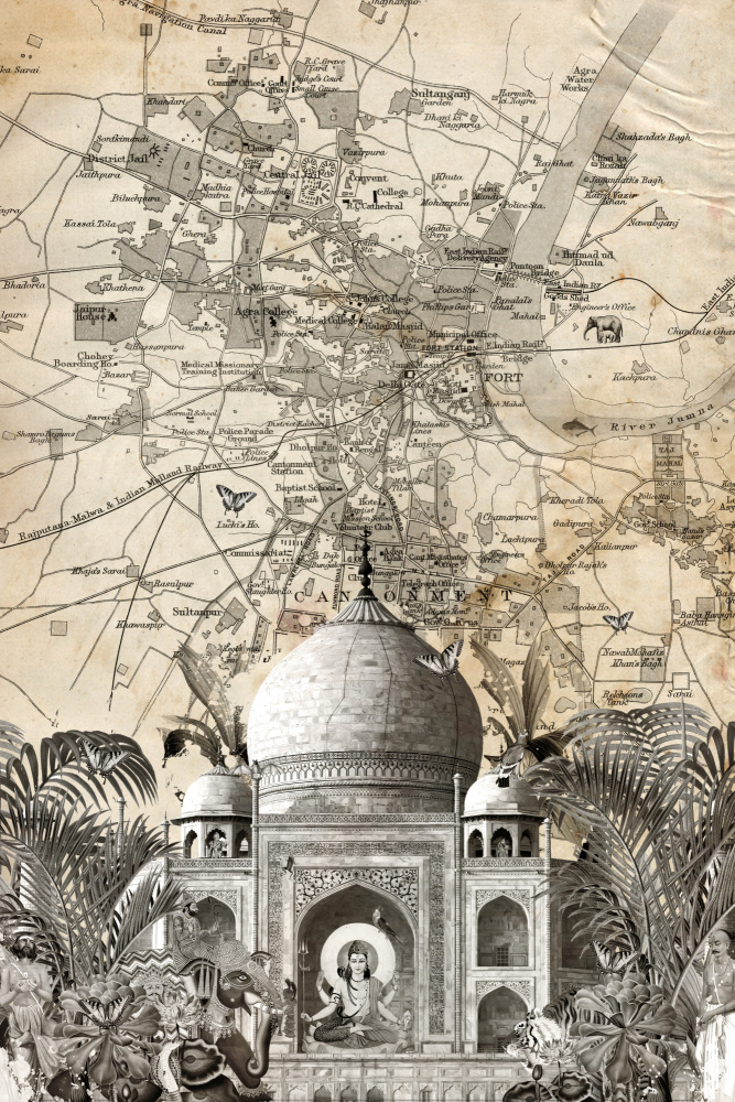 Vintage Taj Mahal Map by Simon Goggin — canvas wall art