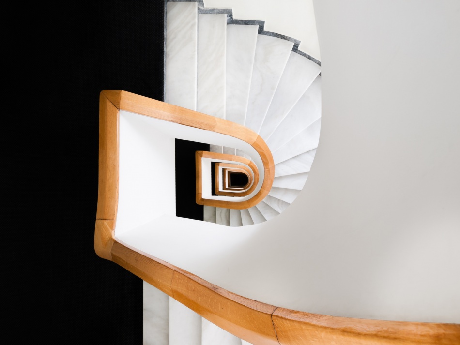 White Spiral Staircase by Max Zimmermann — canvas wall art