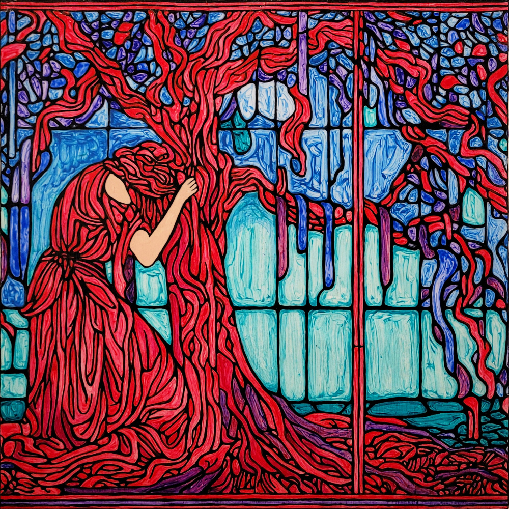 Sorrowful Woman Red Tree by Vivian Kim — canvas wall art