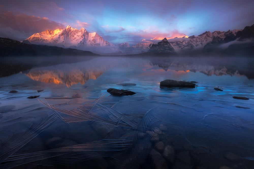 Frozen Lake Mountain Glow by Selions(陈磊) — canvas wall art