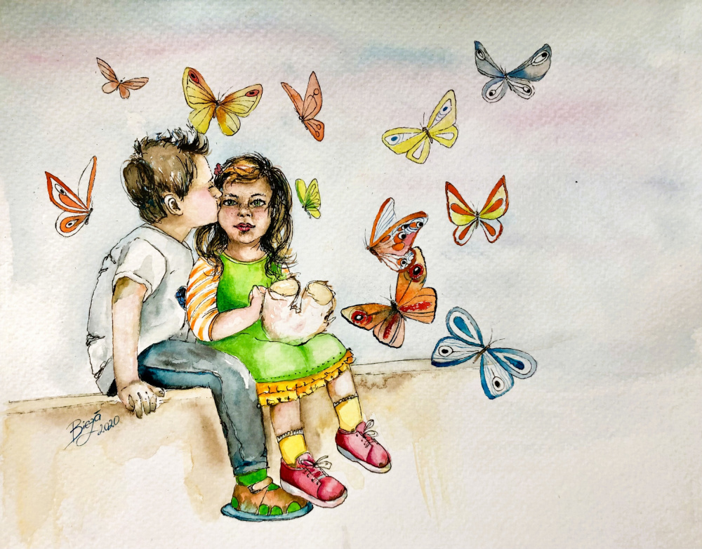 Sweet Childhood Kiss by Anda Bieza — canvas wall art