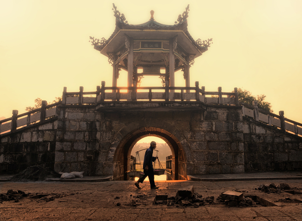 Pagoda Archway Golden Hour by Lou Urlings — canvas wall art