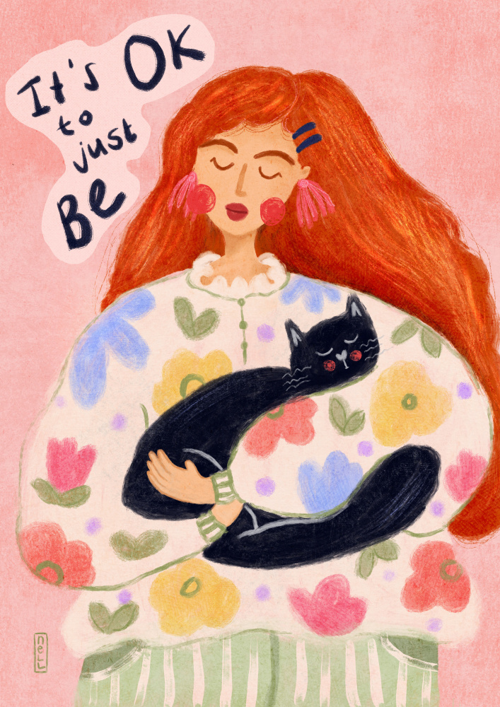 Peaceful Cat Cuddles by Dirkie Nell — canvas wall art