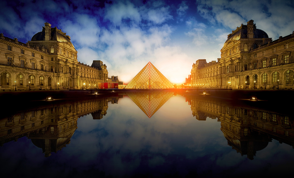 Louvre Pyramid Sunset Reflection by Massimo Cuomo — canvas wall art