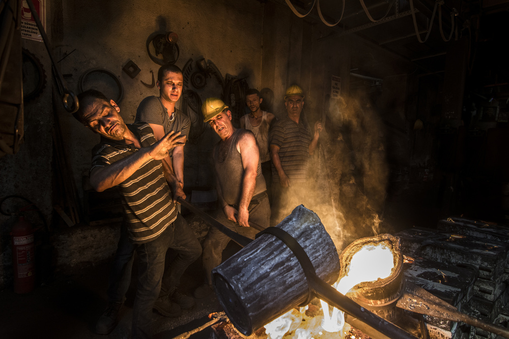 Foundry Pouring Molten Metal by Yasemin Bakan — canvas wall art