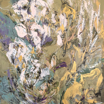 Abstract Green Gold Flowers