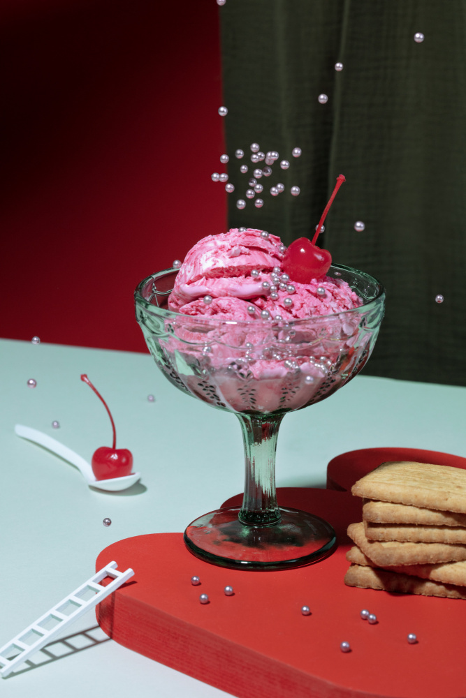 Pink Ice Cream Sundae by Julia Ramiro — canvas wall art