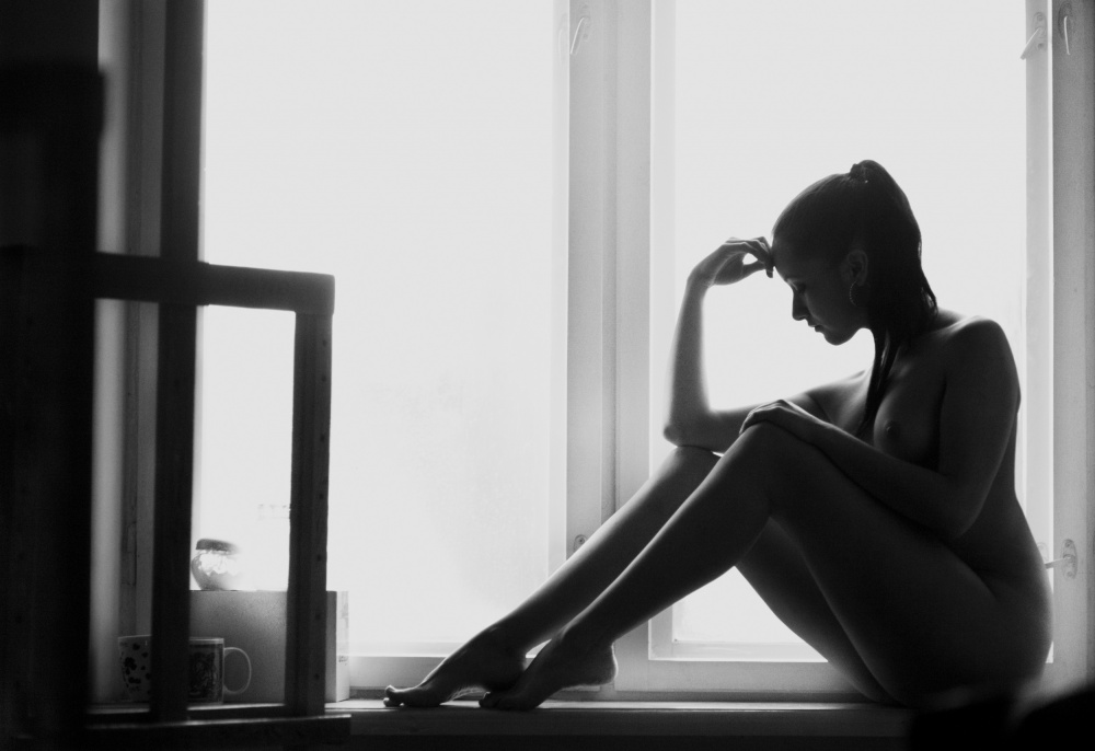 Nude Silhouette At Window by Oleksandr Pereverzov — canvas wall art
