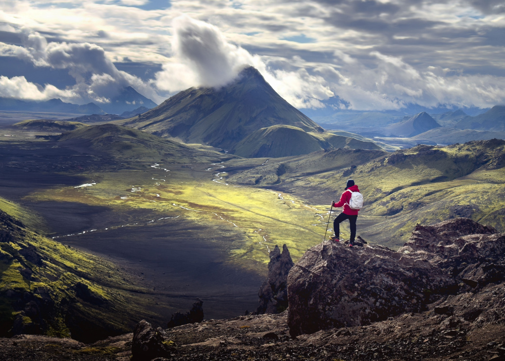 Solitary Hiker Mountain Vista by Yun Gong — canvas wall art