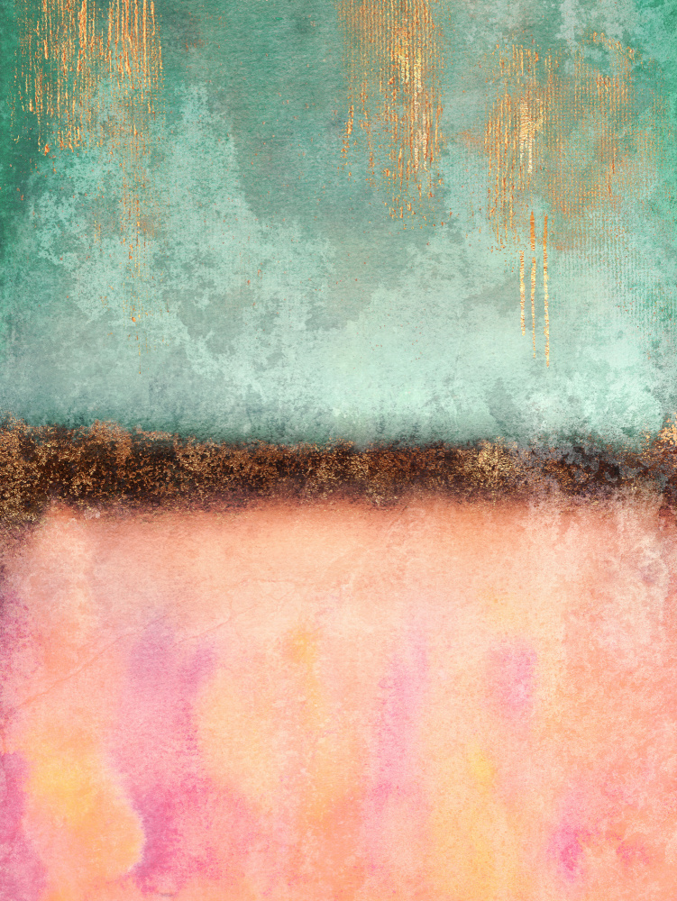 Teal Pink Gold Drips by Elisabeth Fredriksson — canvas wall art